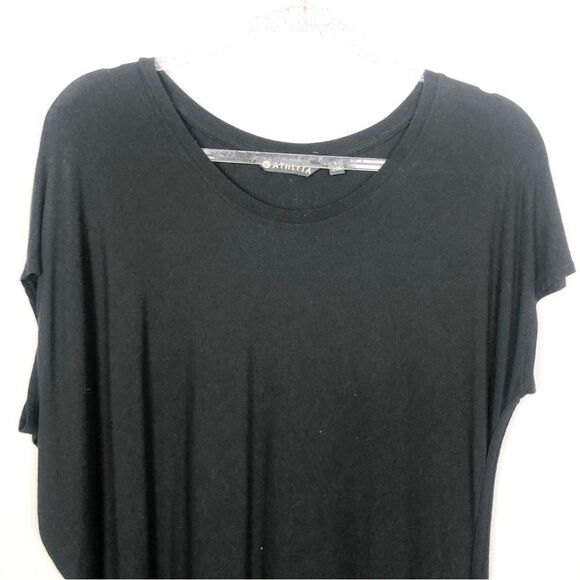 ATHLETA | Asymmetrical Drapey Black Short Sleeve Midi T-Shirt Dress Women’s S - Picture 3 of 8